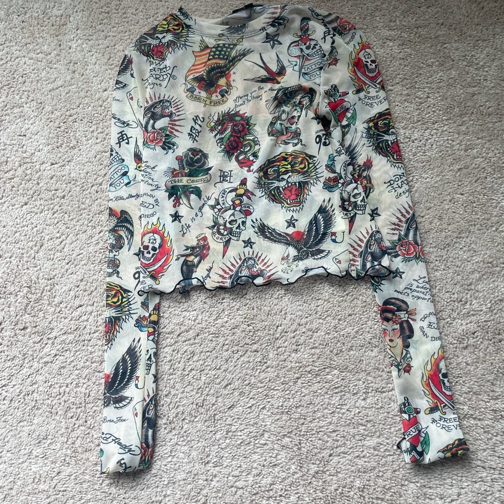 Ed Hardy mesh long sleeve top ,Dolls Kill sold out